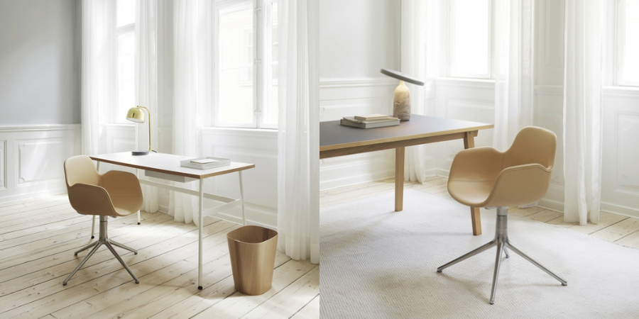 Beisstellstuhl von Normann Copenhagen Formchair in Sitzschale in beige und Gestell in Chrom 